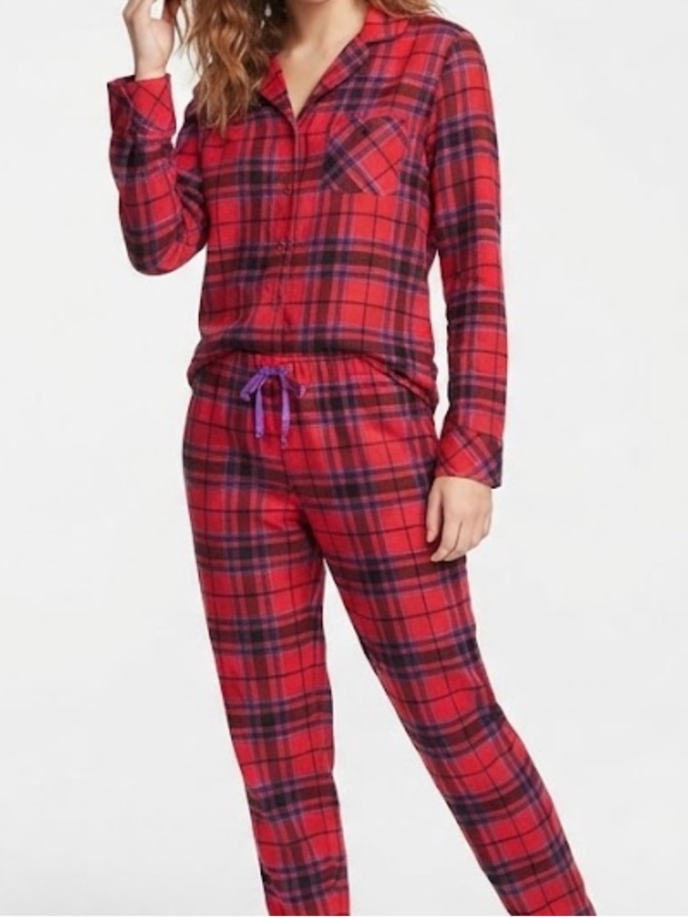Victoria's Secret Red Plaid Long-Sleeve Pajama Set Women’s Size XL